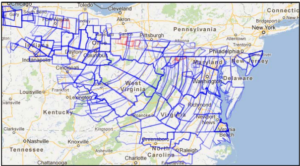 Warnings issued by the National Weather Service overlaid on a Google Map.