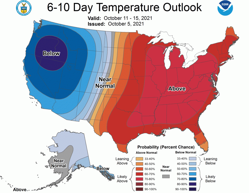 6 to 10 Day Temperature Outlook from the Climate Prediction Center