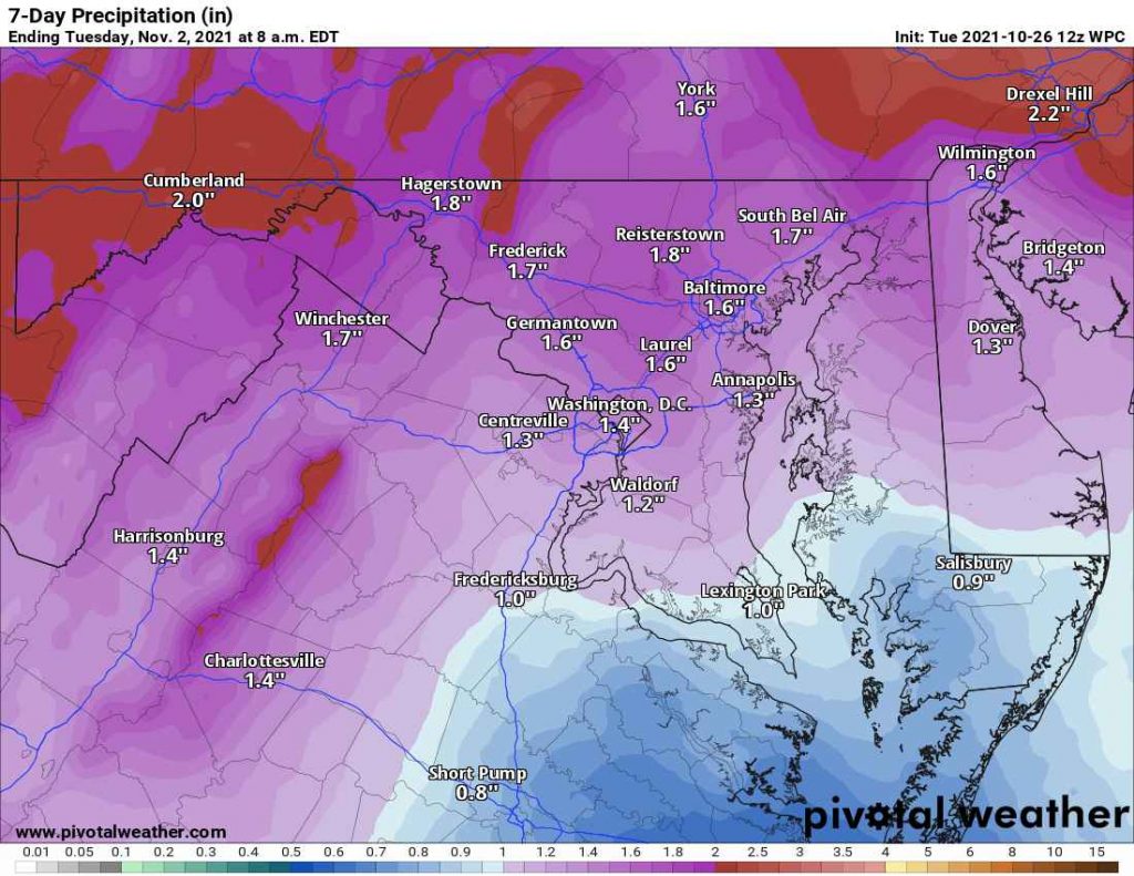 Weather Prediction Center Rain Forecast for the next 7 days