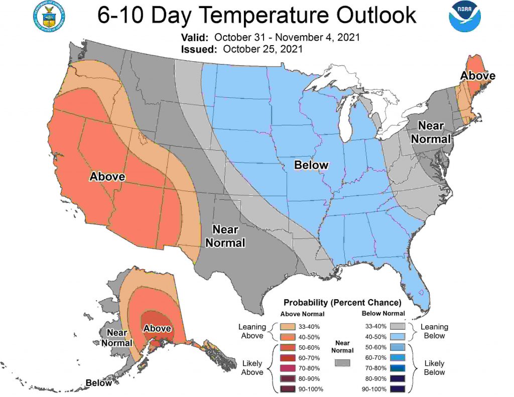 6 to 10 Day Temperature Outlook from the Climate Prediction Center