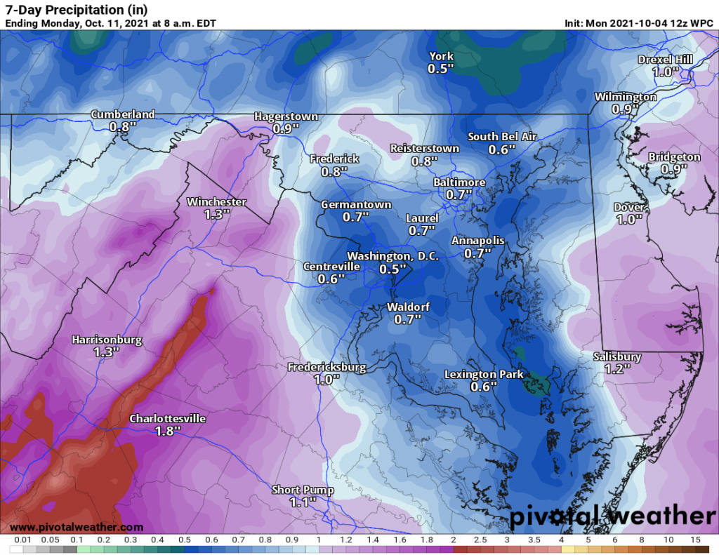 Rain Outlook for the Next 7 days from the Weather Prediction Center (Graphics from Pivotal Weather)