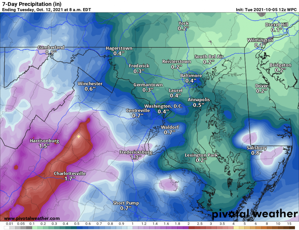 Rain Outlook for the Next 7 days from the Weather Prediction Center (Graphics from Pivotal Weather)